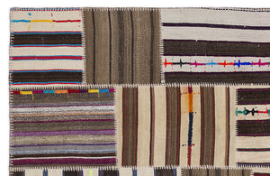 Striped Over Dyed Kilim Patchwork Unique Rug 5'3'' x 7'7'' ft 160 x 230 cm