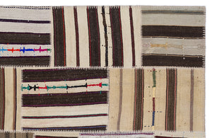 Striped Over Dyed Kilim Patchwork Unique Rug 5'3'' x 7'7'' ft 160 x 230 cm