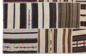 Striped Over Dyed Kilim Patchwork Unique Rug 5'3'' x 7'7'' ft 160 x 230 cm