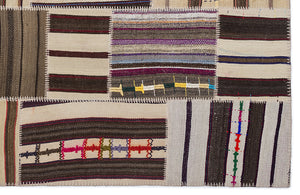 Striped Over Dyed Kilim Patchwork Unique Rug 5'3'' x 7'7'' ft 160 x 230 cm