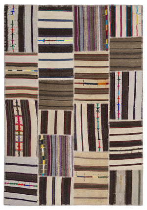 Striped Over Dyed Kilim Patchwork Unique Rug 5'3'' x 7'7'' ft 160 x 230 cm