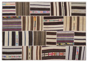 Striped Over Dyed Kilim Patchwork Unique Rug 5'3'' x 7'7'' ft 160 x 230 cm