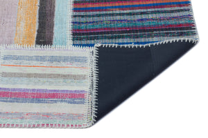 Striped Over Dyed Kilim Patchwork Unique Rug 5'3'' x 7'3'' ft 160 x 220 cm