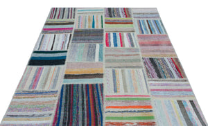 Striped Over Dyed Kilim Patchwork Unique Rug 5'3'' x 7'3'' ft 160 x 220 cm