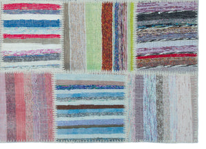Striped Over Dyed Kilim Patchwork Unique Rug 5'3'' x 7'3'' ft 160 x 220 cm