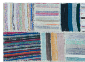 Striped Over Dyed Kilim Patchwork Unique Rug 5'3'' x 7'3'' ft 160 x 220 cm