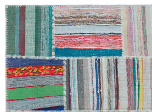 Striped Over Dyed Kilim Patchwork Unique Rug 5'3'' x 7'3'' ft 160 x 220 cm