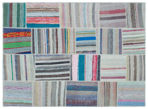 Striped Over Dyed Kilim Patchwork Unique Rug 5'3'' x 7'3'' ft 160 x 220 cm