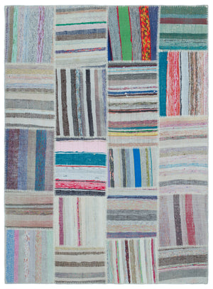 Striped Over Dyed Kilim Patchwork Unique Rug 5'3'' x 7'3'' ft 160 x 220 cm