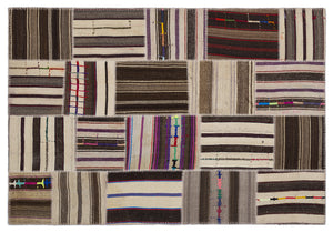 Striped Over Dyed Kilim Patchwork Unique Rug 5'3'' x 7'7'' ft 160 x 230 cm