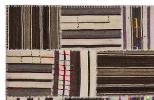Striped Over Dyed Kilim Patchwork Unique Rug 5'3'' x 7'7'' ft 160 x 230 cm