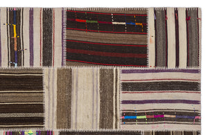 Striped Over Dyed Kilim Patchwork Unique Rug 5'3'' x 7'7'' ft 160 x 230 cm