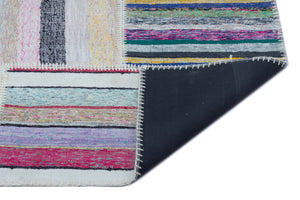 Striped Over Dyed Kilim Patchwork Unique Rug 5'3'' x 7'3'' ft 160 x 220 cm