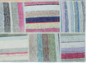 Striped Over Dyed Kilim Patchwork Unique Rug 5'3'' x 7'3'' ft 160 x 220 cm