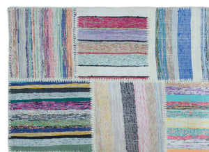 Striped Over Dyed Kilim Patchwork Unique Rug 5'3'' x 7'3'' ft 160 x 220 cm