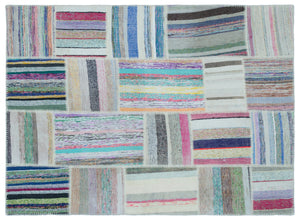 Striped Over Dyed Kilim Patchwork Unique Rug 5'3'' x 7'3'' ft 160 x 220 cm