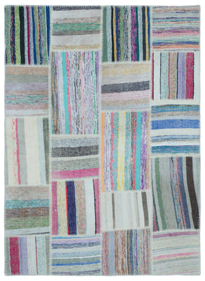Striped Over Dyed Kilim Patchwork Unique Rug 5'3'' x 7'3'' ft 160 x 220 cm