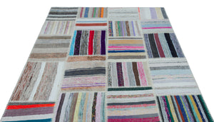 Striped Over Dyed Kilim Patchwork Unique Rug 5'3'' x 7'7'' ft 160 x 230 cm