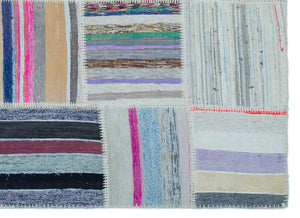 Striped Over Dyed Kilim Patchwork Unique Rug 5'3'' x 7'7'' ft 160 x 230 cm