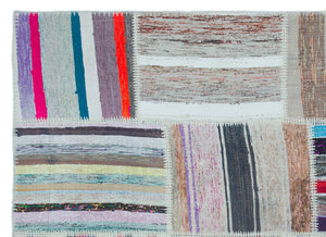 Striped Over Dyed Kilim Patchwork Unique Rug 5'3'' x 7'7'' ft 160 x 230 cm