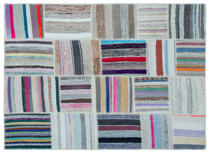 Striped Over Dyed Kilim Patchwork Unique Rug 5'3'' x 7'7'' ft 160 x 230 cm