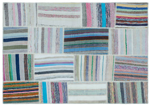 Striped Over Dyed Kilim Patchwork Unique Rug 5'1'' x 7'7'' ft 155 x 230 cm