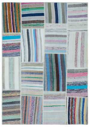 Striped Over Dyed Kilim Patchwork Unique Rug 5'1'' x 7'7'' ft 155 x 230 cm