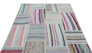 Striped Over Dyed Kilim Patchwork Unique Rug 5'3'' x 7'7'' ft 160 x 230 cm