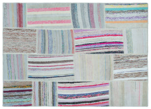 Striped Over Dyed Kilim Patchwork Unique Rug 5'3'' x 7'7'' ft 160 x 230 cm