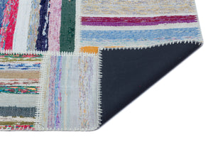 Striped Over Dyed Kilim Patchwork Unique Rug 5'3'' x 7'7'' ft 160 x 230 cm