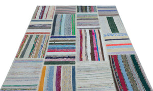 Striped Over Dyed Kilim Patchwork Unique Rug 5'3'' x 7'7'' ft 160 x 230 cm