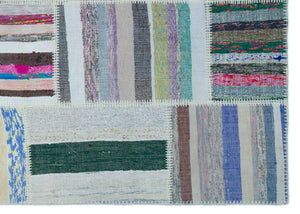 Striped Over Dyed Kilim Patchwork Unique Rug 5'3'' x 7'7'' ft 160 x 230 cm