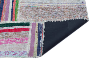 Striped Over Dyed Kilim Patchwork Unique Rug 5'3'' x 7'7'' ft 160 x 230 cm