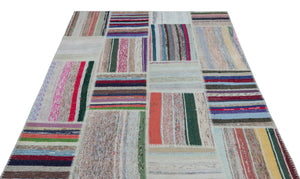 Striped Over Dyed Kilim Patchwork Unique Rug 5'3'' x 7'7'' ft 160 x 230 cm