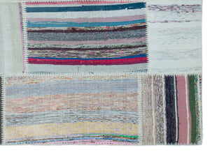 Striped Over Dyed Kilim Patchwork Unique Rug 5'3'' x 7'7'' ft 160 x 230 cm