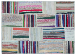 Striped Over Dyed Kilim Patchwork Unique Rug 5'3'' x 7'7'' ft 160 x 230 cm