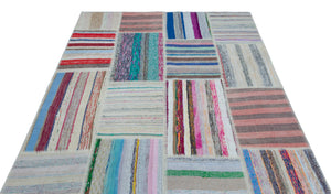 Striped Over Dyed Kilim Patchwork Unique Rug 5'3'' x 7'7'' ft 160 x 230 cm