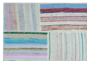 Striped Over Dyed Kilim Patchwork Unique Rug 5'3'' x 7'7'' ft 160 x 230 cm