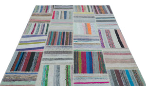 Striped Over Dyed Kilim Patchwork Unique Rug 5'3'' x 7'7'' ft 160 x 230 cm