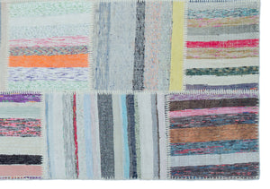 Striped Over Dyed Kilim Patchwork Unique Rug 5'3'' x 7'7'' ft 160 x 230 cm