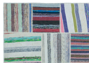 Striped Over Dyed Kilim Patchwork Unique Rug 5'3'' x 7'7'' ft 160 x 230 cm