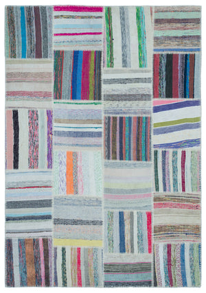 Striped Over Dyed Kilim Patchwork Unique Rug 5'3'' x 7'7'' ft 160 x 230 cm