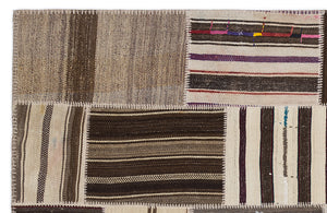 Striped Over Dyed Kilim Patchwork Unique Rug 5'3'' x 7'7'' ft 160 x 230 cm