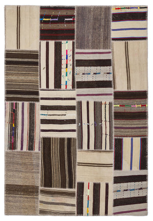 Striped Over Dyed Kilim Patchwork Unique Rug 5'3'' x 7'7'' ft 160 x 230 cm