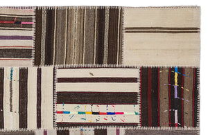Striped Over Dyed Kilim Patchwork Unique Rug 5'3'' x 7'7'' ft 160 x 230 cm