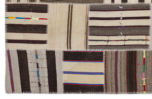Striped Over Dyed Kilim Patchwork Unique Rug 5'3'' x 7'7'' ft 160 x 230 cm