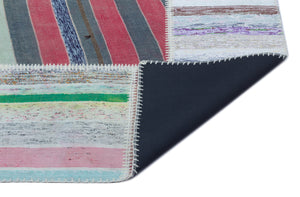 Striped Over Dyed Kilim Patchwork Unique Rug 5'3'' x 7'7'' ft 160 x 230 cm