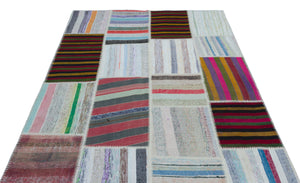 Striped Over Dyed Kilim Patchwork Unique Rug 5'3'' x 7'7'' ft 160 x 230 cm