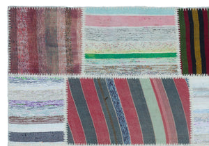 Striped Over Dyed Kilim Patchwork Unique Rug 5'3'' x 7'7'' ft 160 x 230 cm