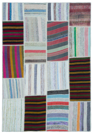 Striped Over Dyed Kilim Patchwork Unique Rug 5'3'' x 7'7'' ft 160 x 230 cm